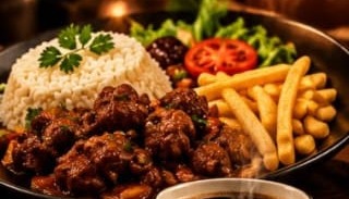 Prato tradicional com arroz e batata